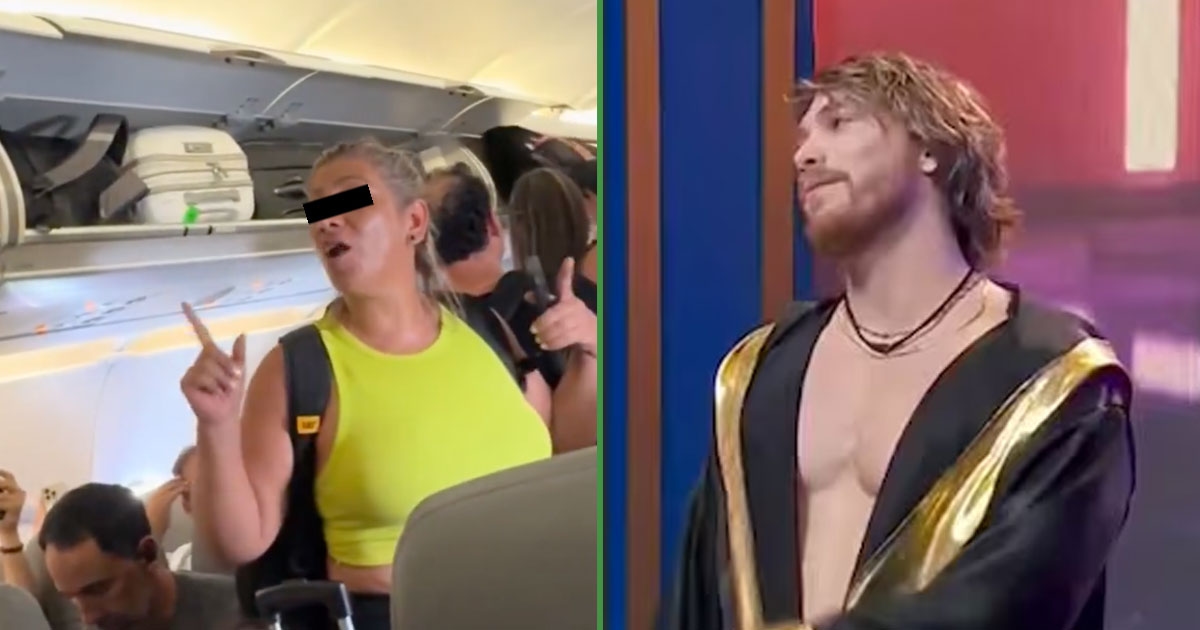 Dear passengers... a woman promotes Aldo de Nigris during a flight.