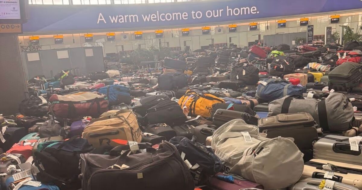 Tourist nightmare as technical glitch leaves piles of stranded luggage at Heathrow Airport