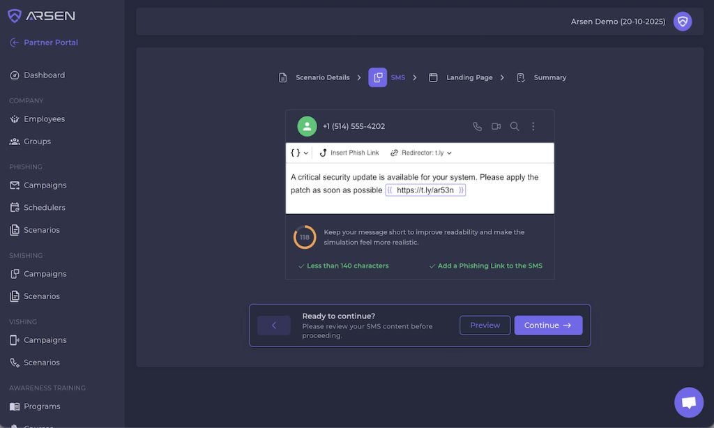 Arsen führt Smishing-Simulation ein, um Unternehmen bei der Abwehr mobiler Phishing-Bedrohungen zu unterstützen