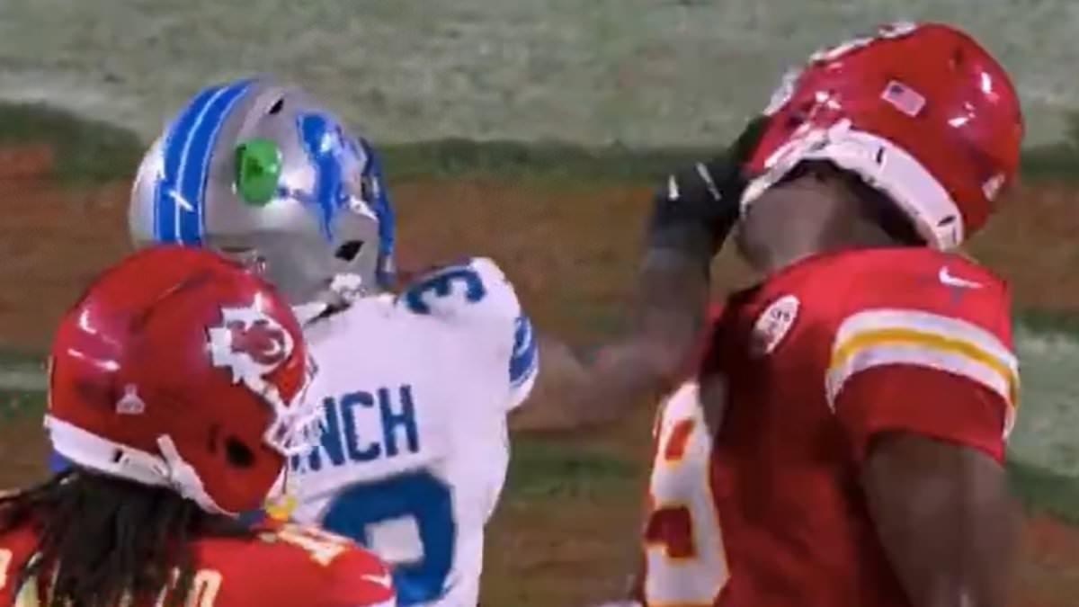 Violent brawl erupts at end of Chiefs vs Lions after Detroit star swings for Kansas City rival