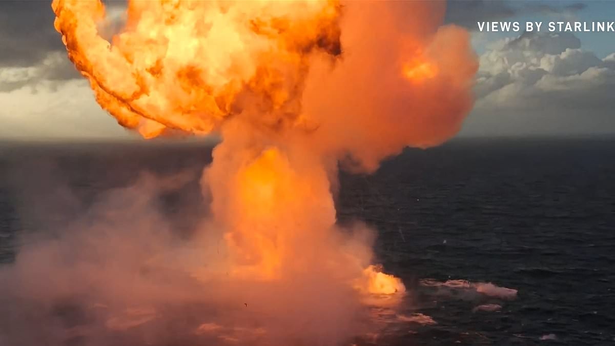 Extraordinary fireball during tense final maneuvers of SpaceX Starship that is set to carry men to moon