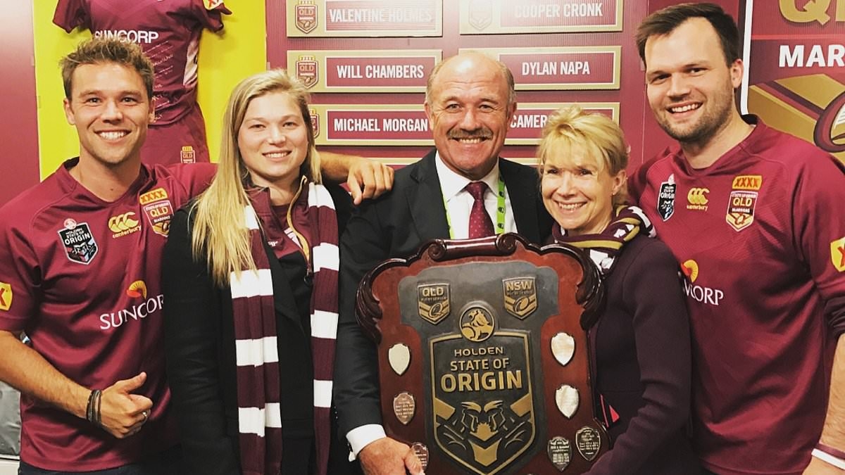 Footy icon Wally Lewis fights back tears as he apologises for rift with his children over new wife - and extends an olive branch