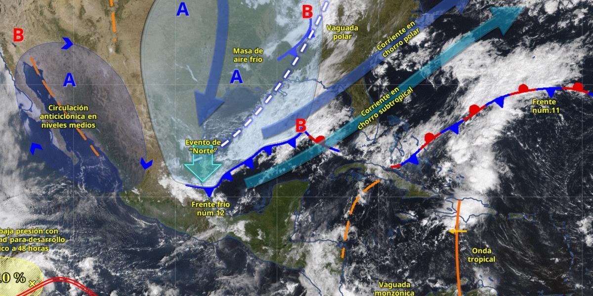 Clima México: frente frío 12 dominará el inicio de semana, traerá lluvias, Norte y descenso de temperaturas