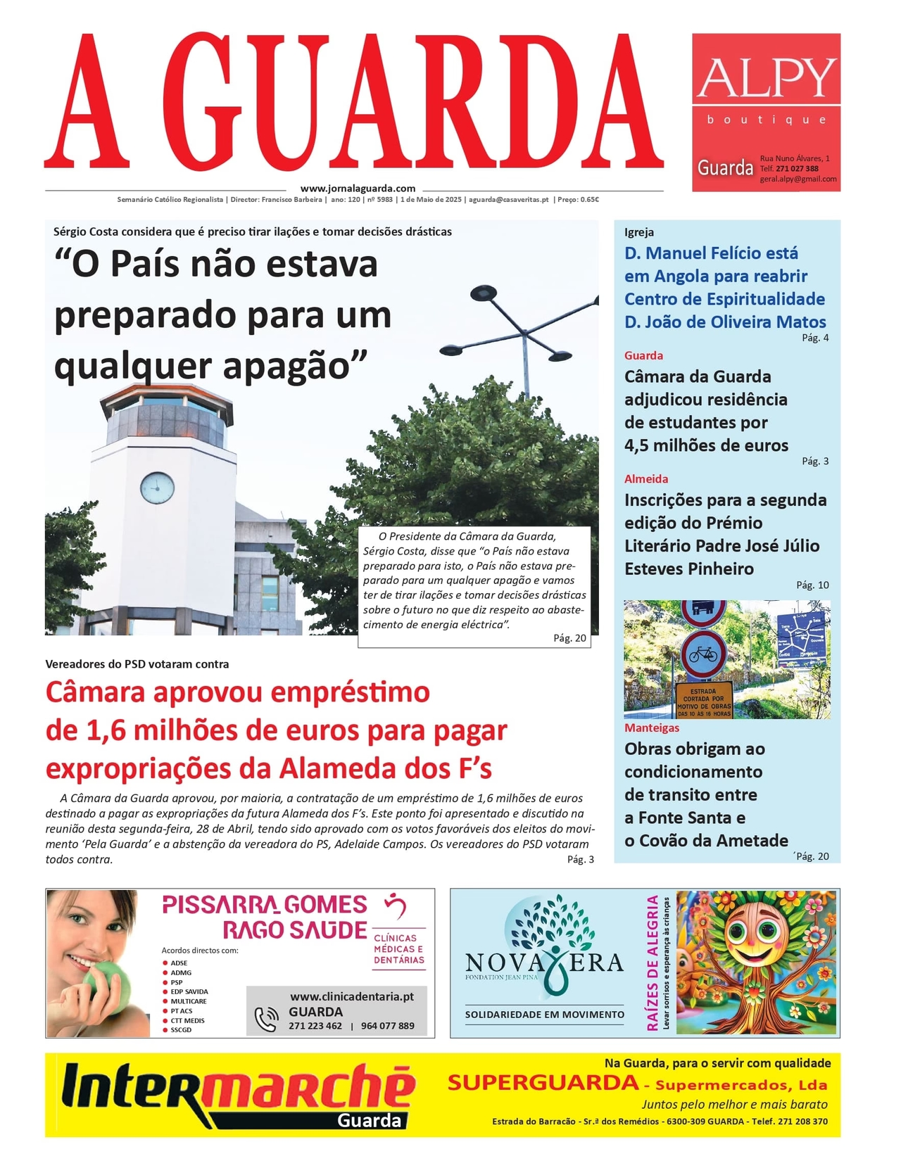 Prima pagina dell'edizione del 1° maggio 2025 del quotidiano A GUARDA