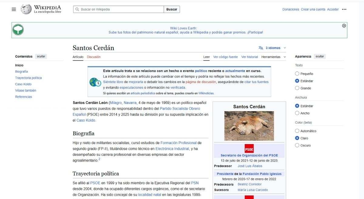 Zdjęcie profilowe Santosa Cerdána na Wikipedii zostało zmodyfikowane i uzupełnione o wizerunek zwierzęcia.