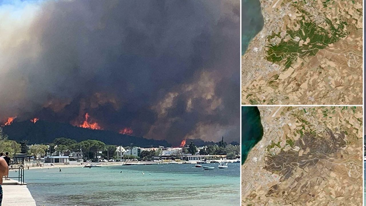 Çanakkale'de yangınların boyutu uydu fotoğraflarıyla gözler önüne serildi