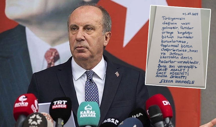 Muharrem İnce, İmamoğlu’nun mesajını paylaştı: Önce adalet, önce hürriyet, sonra bereket