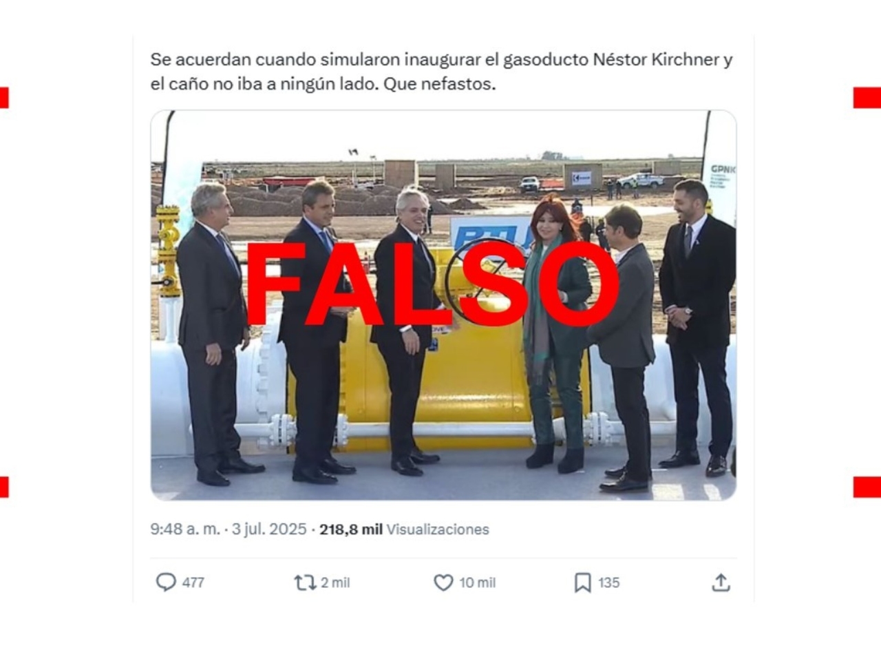 Una disinformazione di ritorno: l'ex gasdotto Néstor Kirchner non era una "simulazione", ma è operativo dall'agosto 2023.