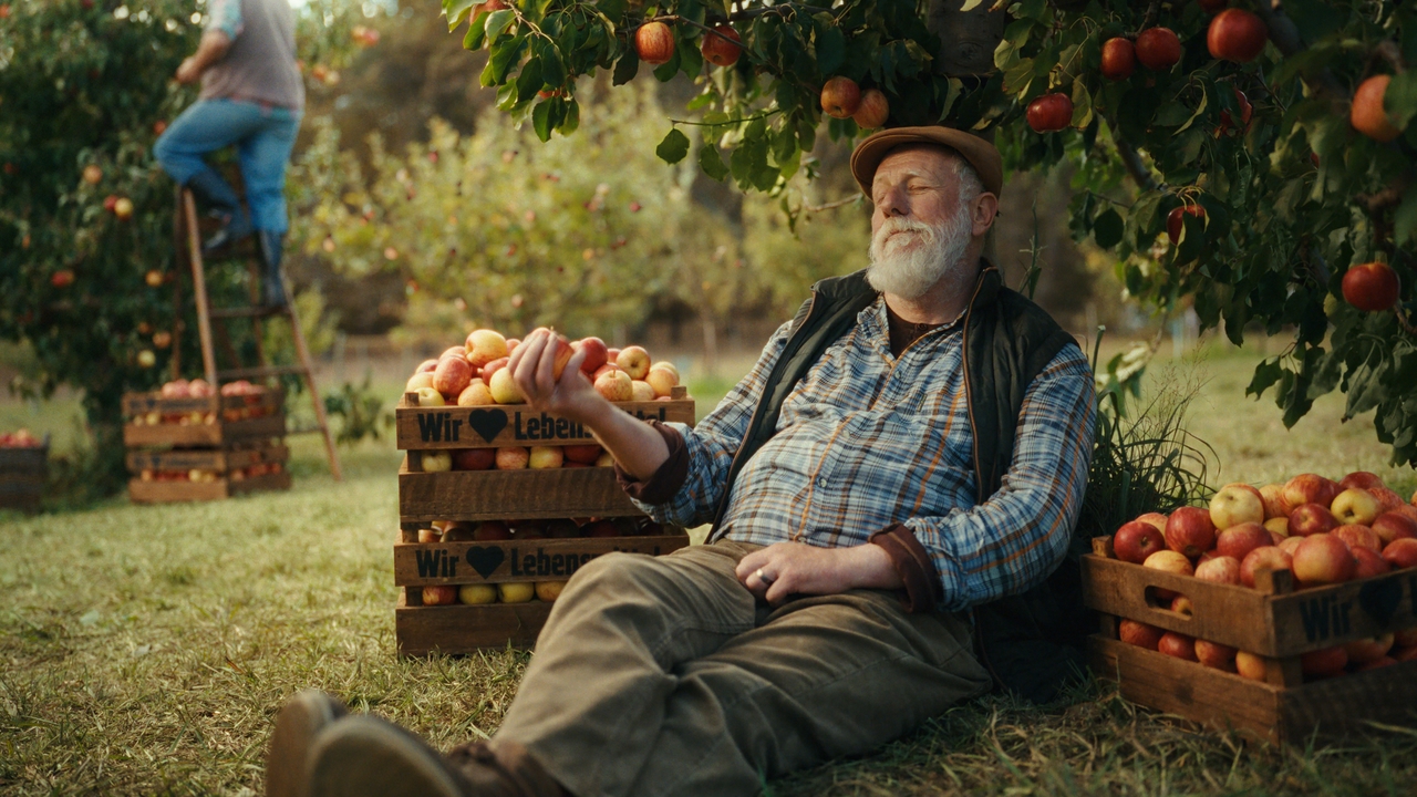 Campanha comercial: Na Edeka, o agricultor pode dormir confortavelmente no setor de frutas