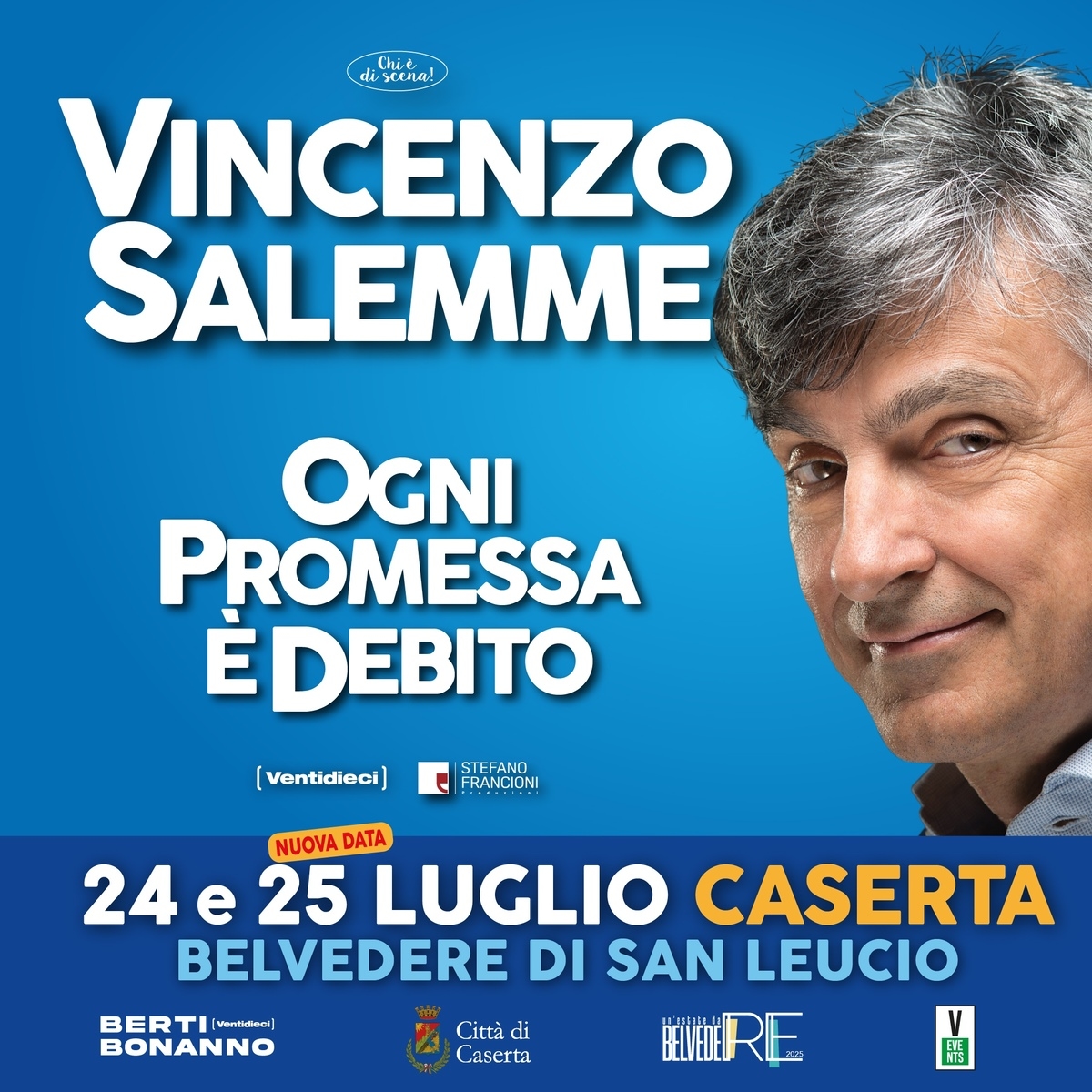 Ein Sommer im Belvedere: Salemme verdoppelt seine Show „Jedes Versprechen ist eine Schuld“ in San Leucio