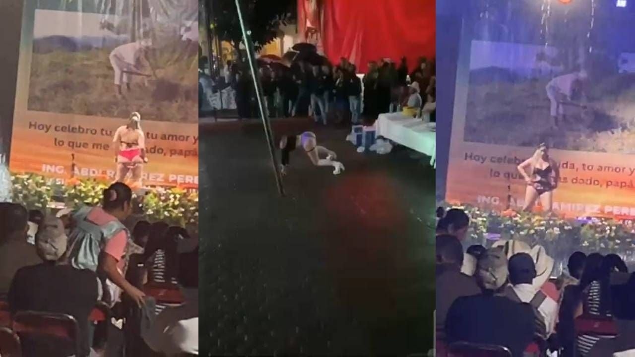 Prefeitura de Olintla, Puebla, celebra o Dia dos Pais com dançarinos exóticos.