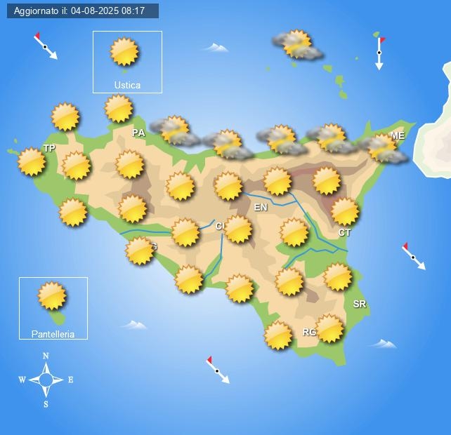 Clima na Sicília para terça-feira, 5 de agosto