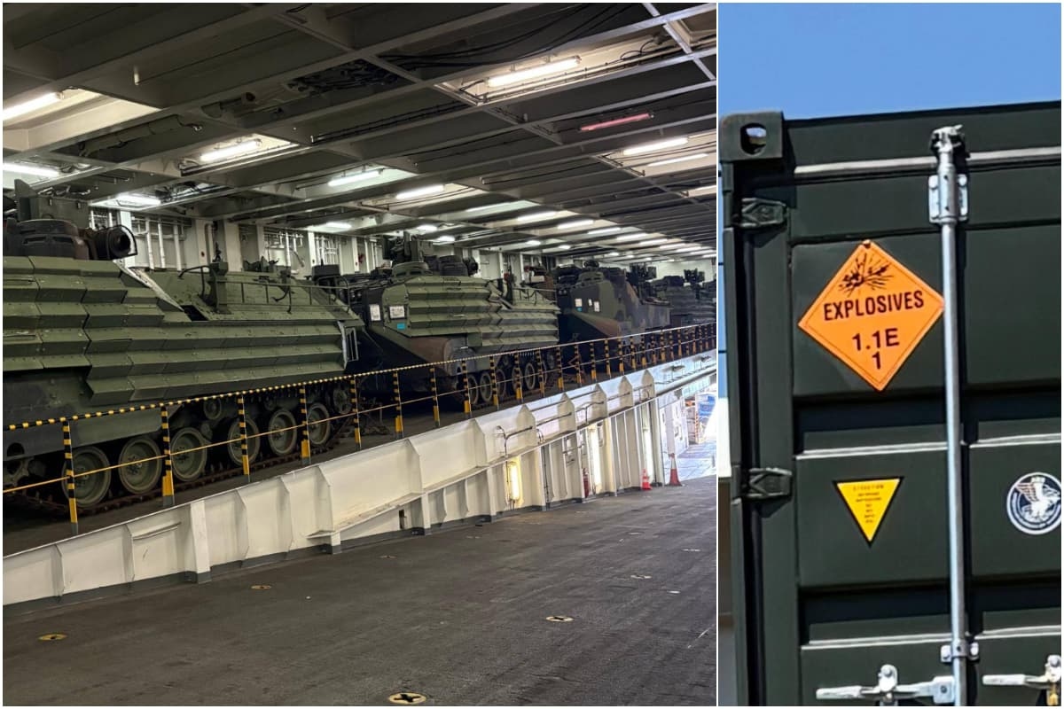Amerikaanse wapens en amfibievoertuigen op het Saoedische schip Bahri Yanbu. In Genua wordt een onderzoek ingesteld naar aanleiding van een klacht van havenarbeiders van USB.