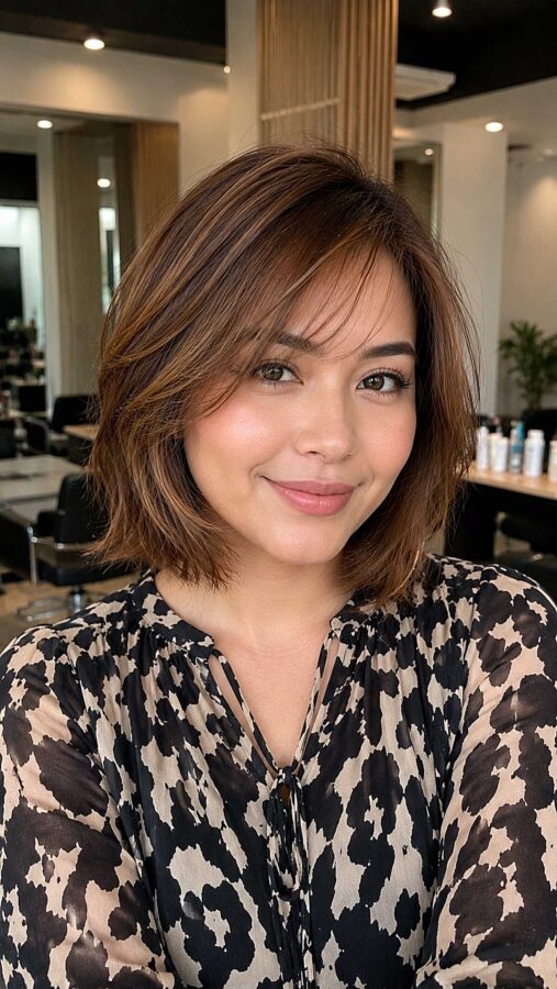 25 Chic Layered Bobs With Side Bangs That Add Movement and Style