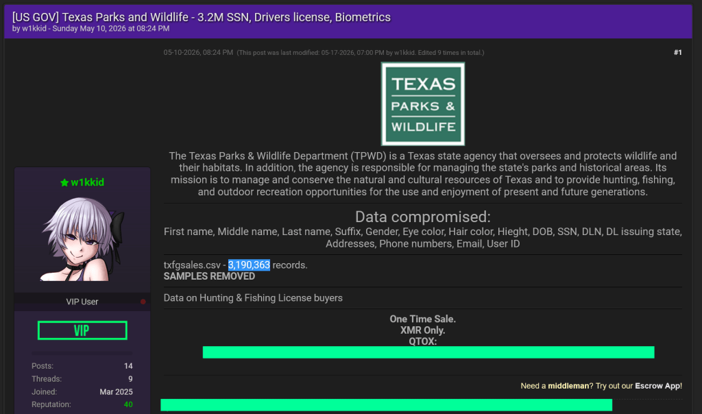 Texas Parks and Wildlife Data Breach Affects Over 3M License Customers