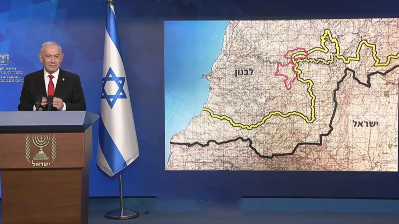 Netanyahu, İsrail'in Lübnan'dan çekileceği iki pilot bölgeyi harita üzerinde gösterdi